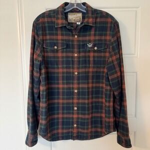 Moosejaw Mens Flannel Shirt‎ Medium Plaid  Long Sleeve Corduroy Elbow Patches